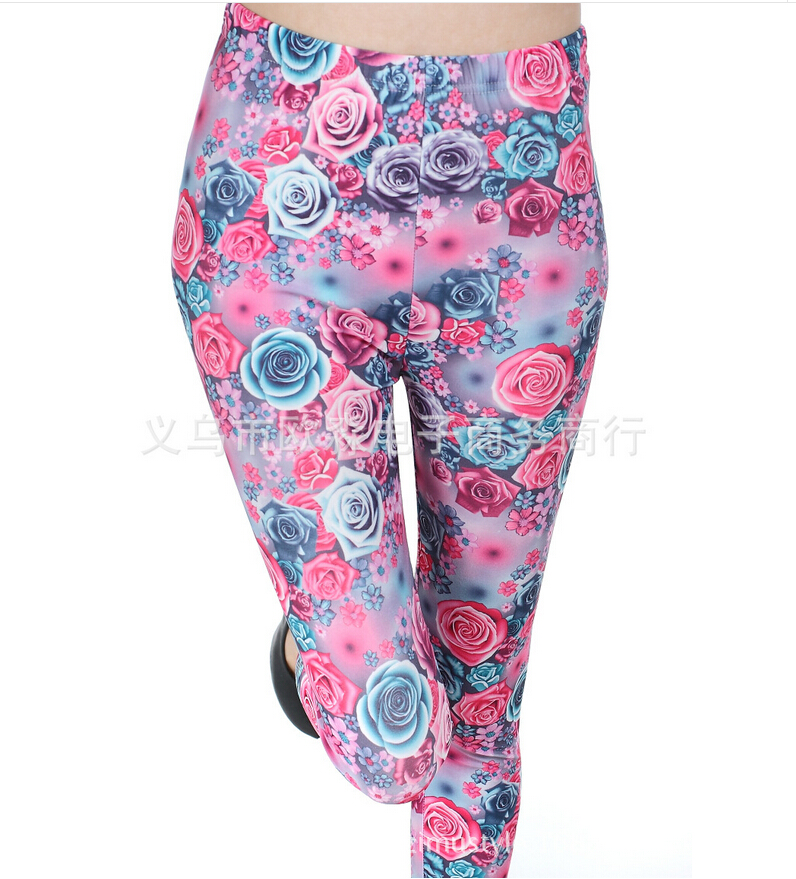 Female-popular-color-roses-printed-leggings-wholesale