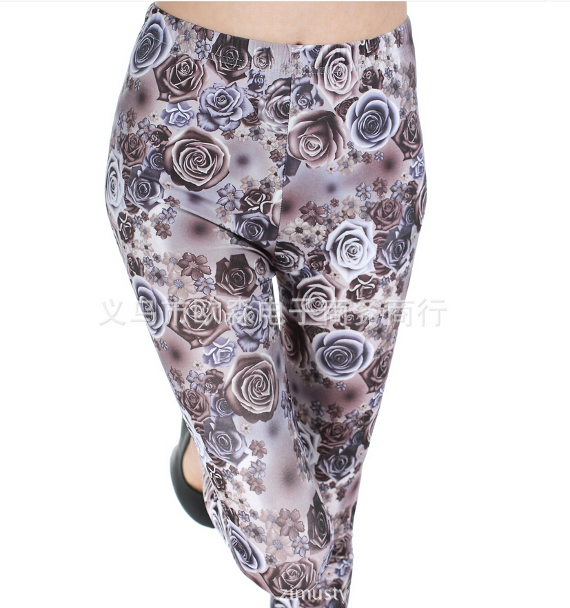 Female-popular-color-roses-printed-leggings-wholesale