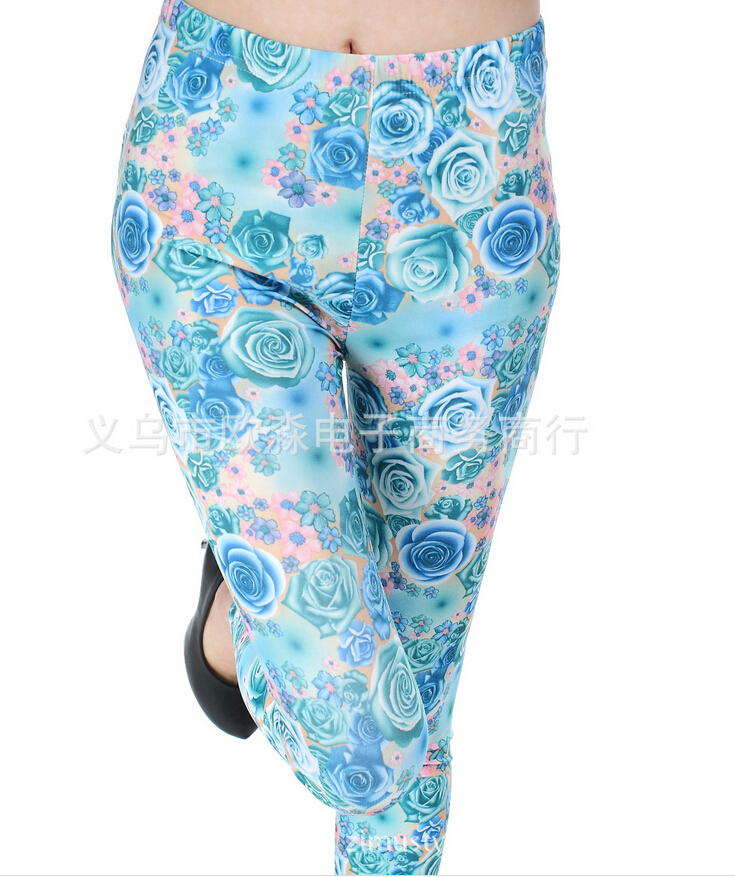 Female-popular-color-roses-printed-leggings-wholesale