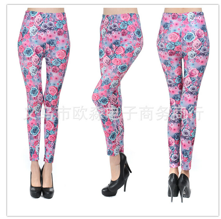 Female-popular-color-roses-printed-leggings-wholesale