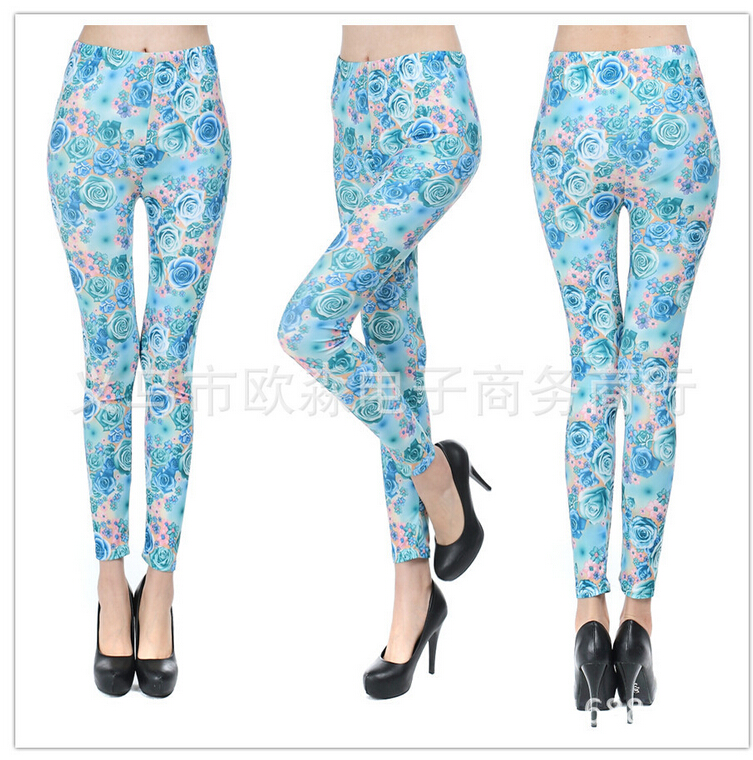 Female-popular-color-roses-printed-leggings-wholesale