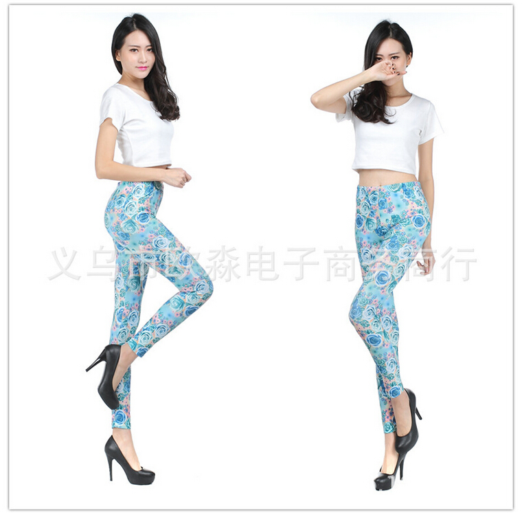 Female-popular-color-roses-printed-leggings-wholesale