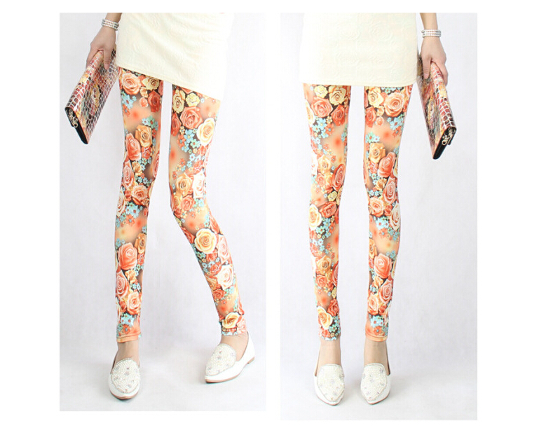 Female-popular-color-roses-printed-leggings-wholesale