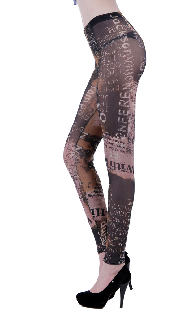 Graffiti-alphabet-confusion-dark-brown-leggings-wholesale