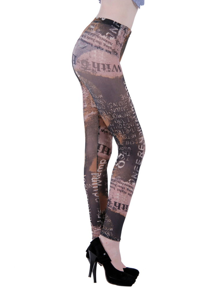 Graffiti-alphabet-confusion-dark-brown-leggings-wholesale