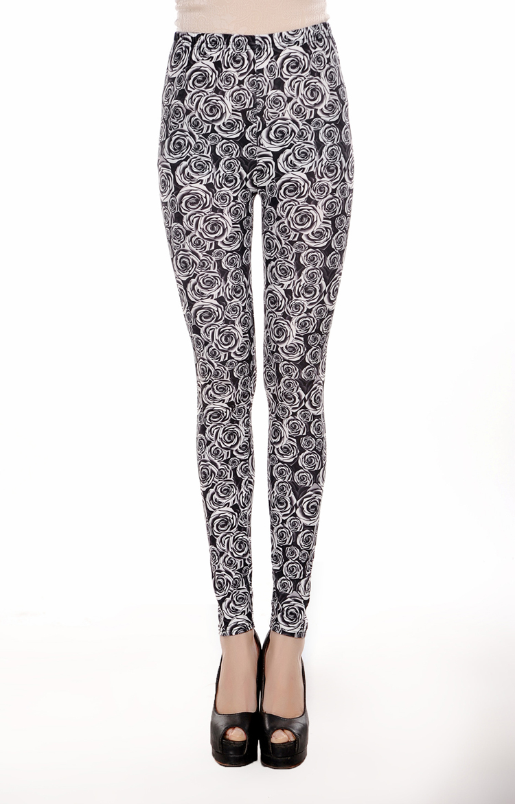 Printing-of-roses-Black-Denim-Leggings-wholesale