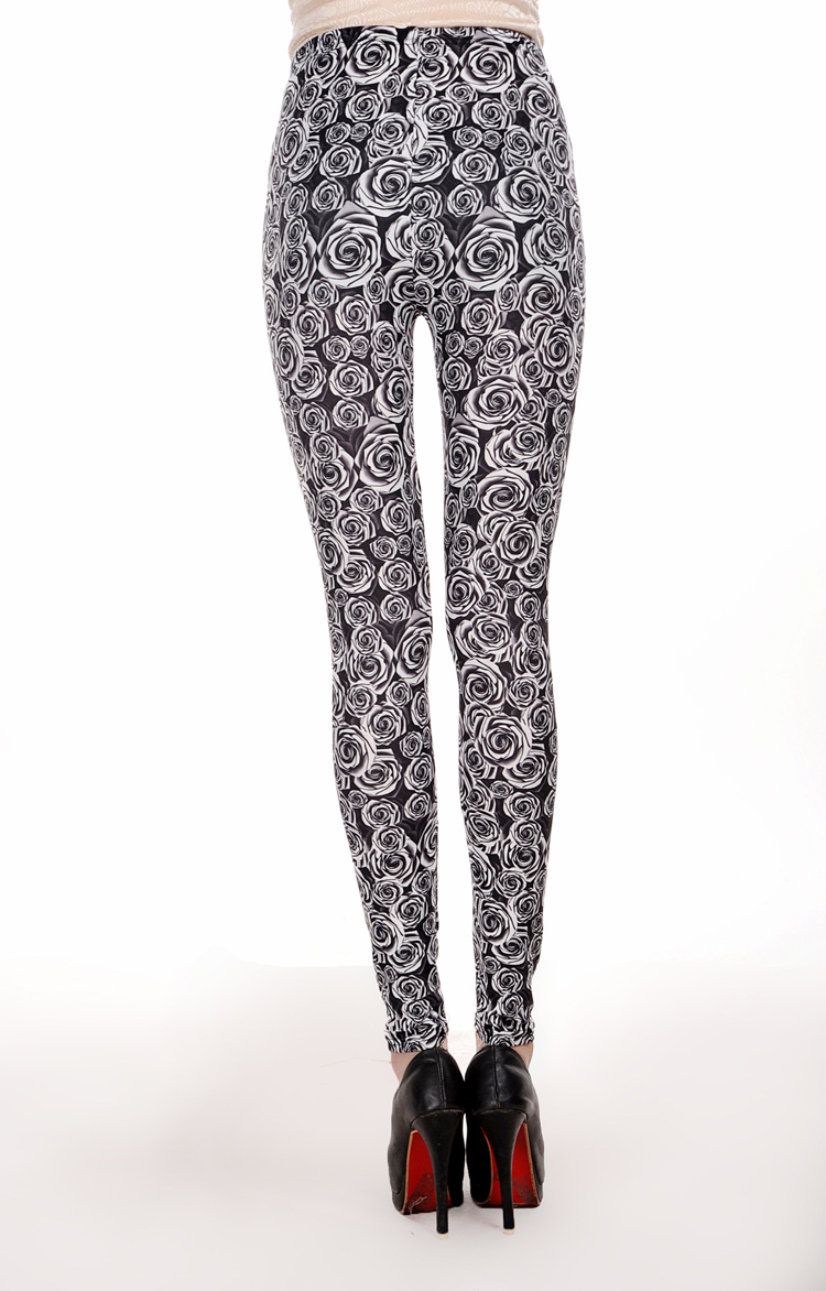 Printing-of-roses-Black-Denim-Leggings-wholesale