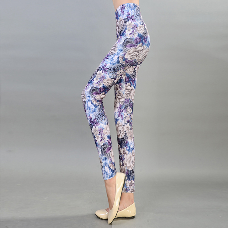 Sanding-Flower-Printed-bright-blue-Leggings-wholesale