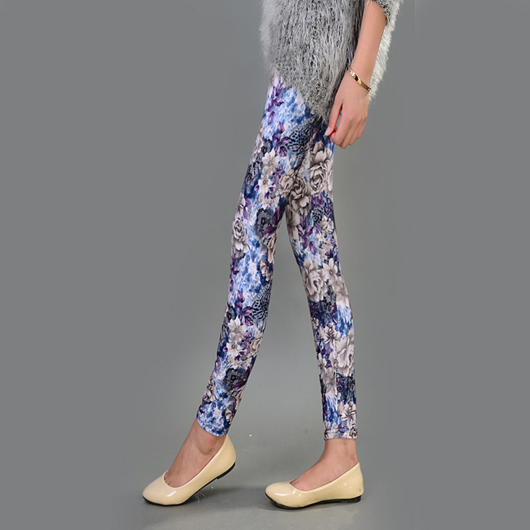 Sanding-Flower-Printed-bright-blue-Leggings-wholesale