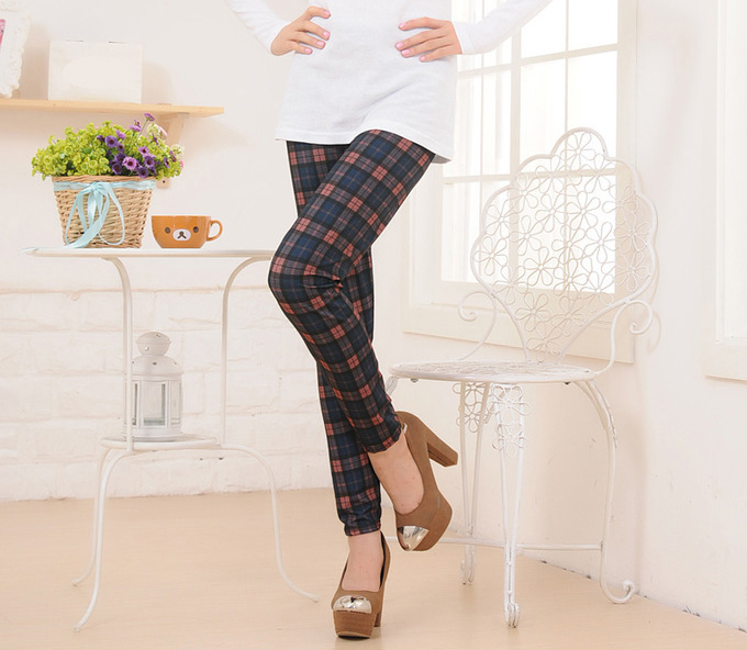 Wholesale-plaid-cotton-leggings-women