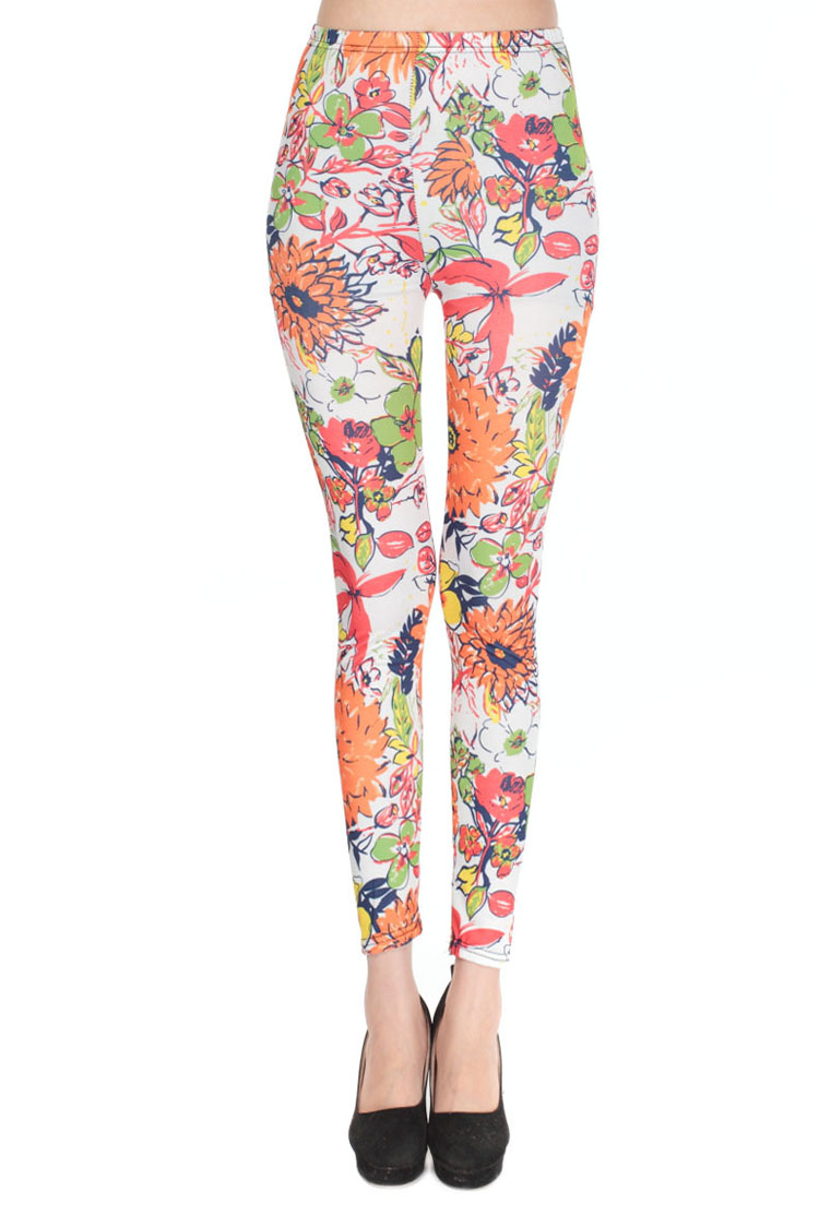 Color-vine-flower-shiny-leggings-wholesale