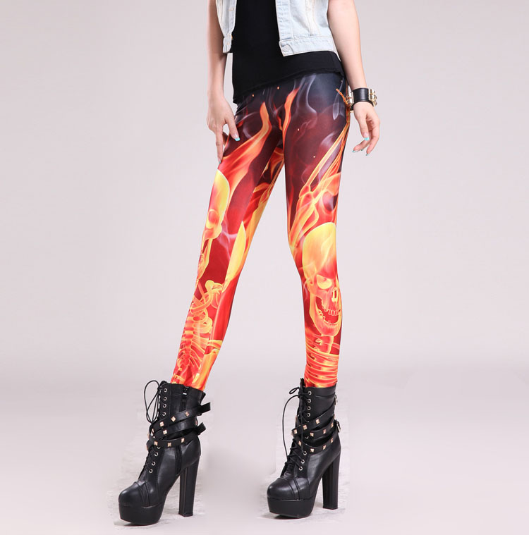 Wholesale-flame-skull-printed-leggings