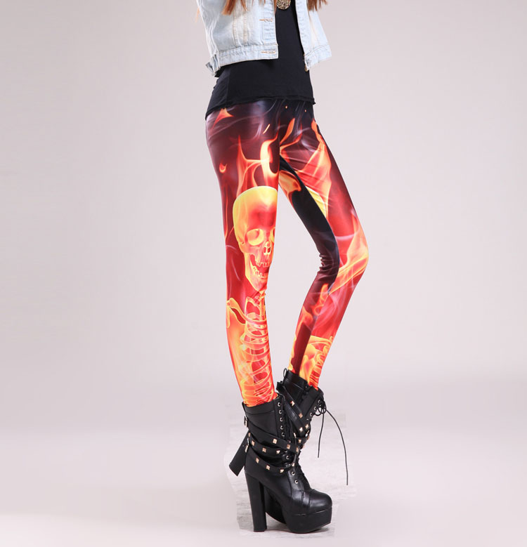 Wholesale-flame-skull-printed-leggings