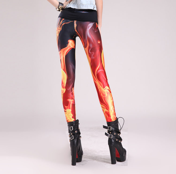 Wholesale-flame-skull-printed-leggings