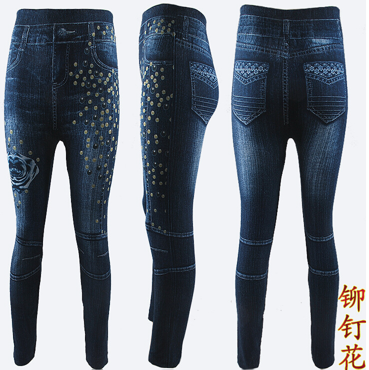 Bamboo-charcoal-cotton-high-stretch-big-yards-tall-waist-imitated-jeans-wholesale