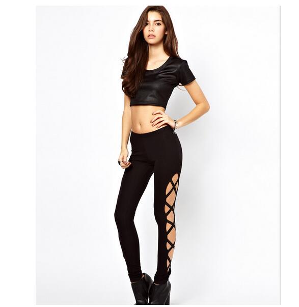 Black-bandage-long-thin-leg-lateral-cross-nudity-leggings-wholesale