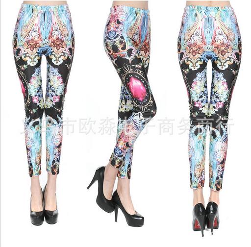 Blue-black-color-gem-print-nine-minute-trousers-wholesale