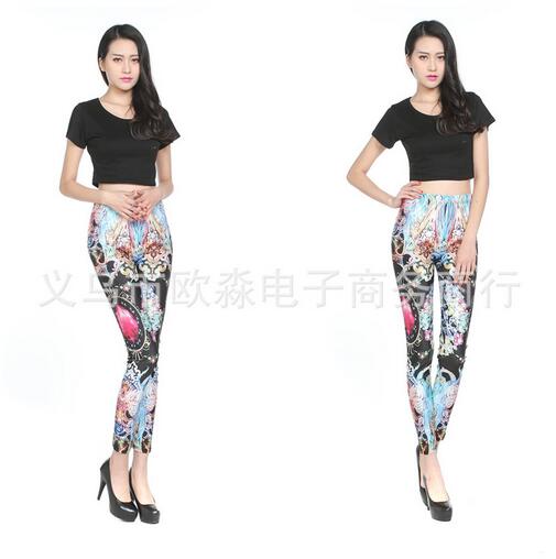 Blue-black-color-gem-print-nine-minute-trousers-wholesale