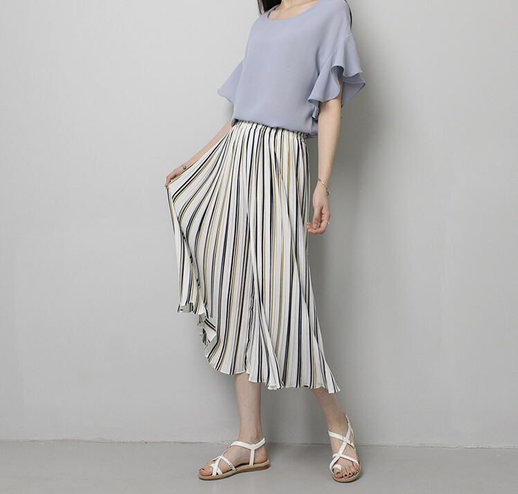 Color-stripe-ruffle-chiffon-wide-legged-pants-wholesale