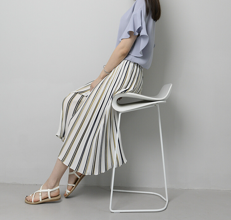 Color-stripe-ruffle-chiffon-wide-legged-pants-wholesale