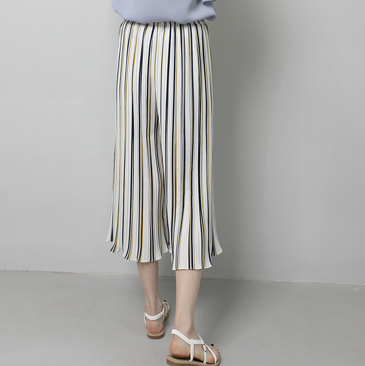 Color-stripe-ruffle-chiffon-wide-legged-pants-wholesale