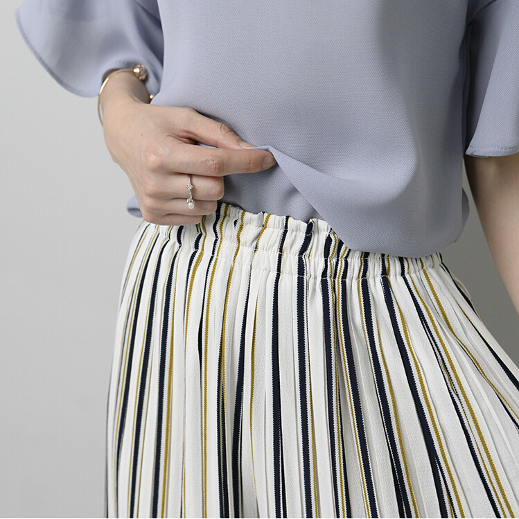 Color-stripe-ruffle-chiffon-wide-legged-pants-wholesale