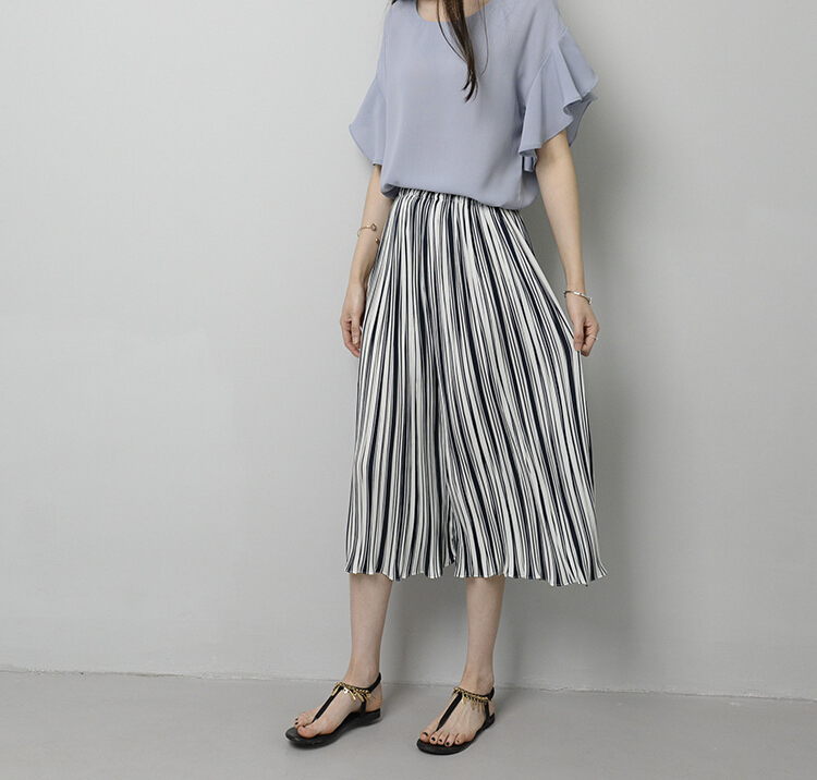 Color-stripe-ruffle-chiffon-wide-legged-pants-wholesale