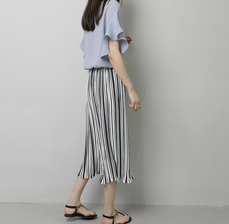 Color-stripe-ruffle-chiffon-wide-legged-pants-wholesale