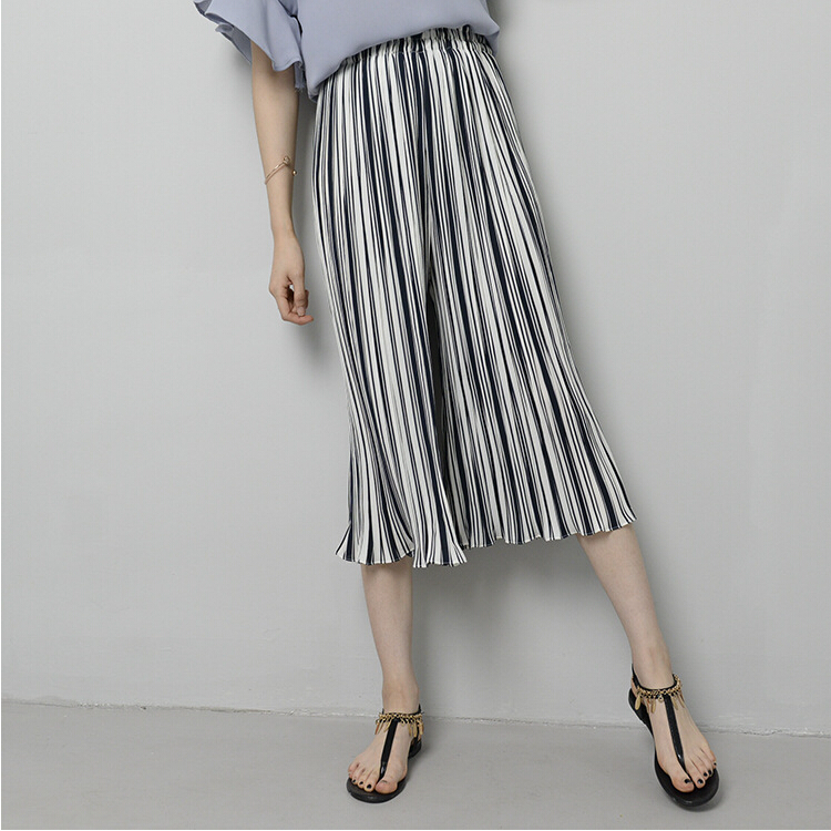 Color-stripe-ruffle-chiffon-wide-legged-pants-wholesale