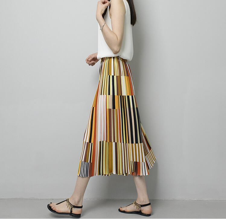 Color-stripe-ruffle-chiffon-wide-legged-pants-wholesale