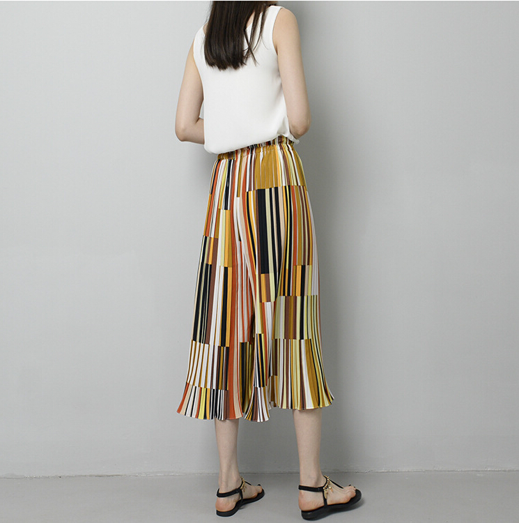 Color-stripe-ruffle-chiffon-wide-legged-pants-wholesale