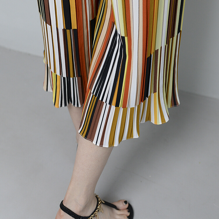 Color-stripe-ruffle-chiffon-wide-legged-pants-wholesale