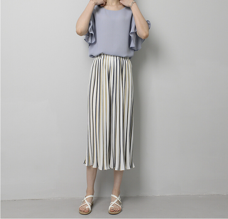 Color-stripe-ruffle-chiffon-wide-legged-pants-wholesale