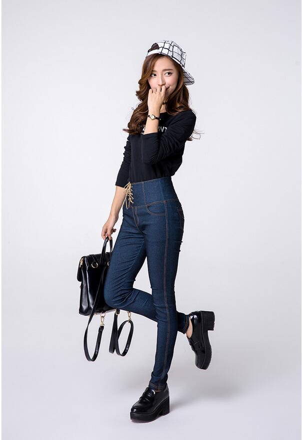 Female-before-draw-string-imitation-cowboy-tall-waist-pencil-pants-wholesale