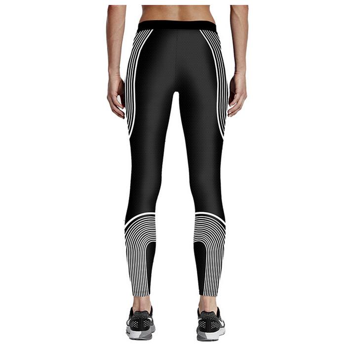 Female-white-lines-printed-sports-nine-minutes-pants-wholesale