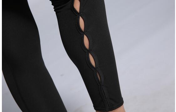 Gauze-splicing-black-color-exercise-nine-point-yoga-leggings-wholesale