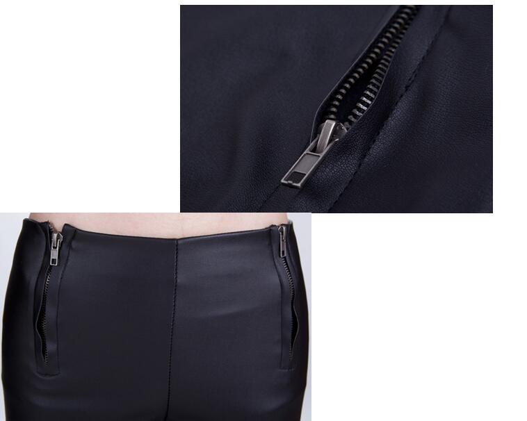 Leisure-trousers-waist-double-zipper-pencil-plush-leather-pants