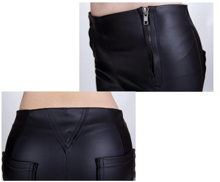 Leisure-trousers-waist-double-zipper-pencil-plush-leather-pants