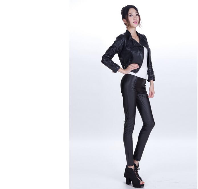 Leisure-trousers-waist-double-zipper-pencil-plush-leather-pants