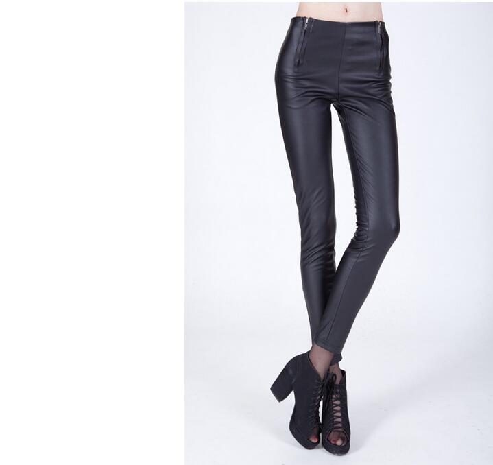 Leisure-trousers-waist-double-zipper-pencil-plush-leather-pants