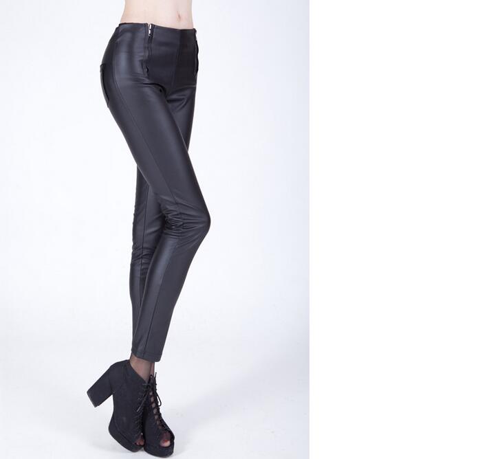 Leisure-trousers-waist-double-zipper-pencil-plush-leather-pants