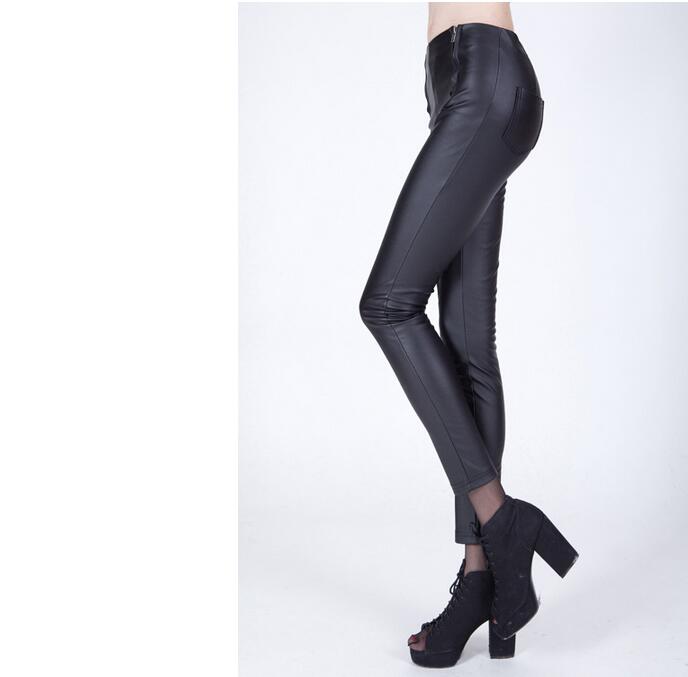 Leisure-trousers-waist-double-zipper-pencil-plush-leather-pants