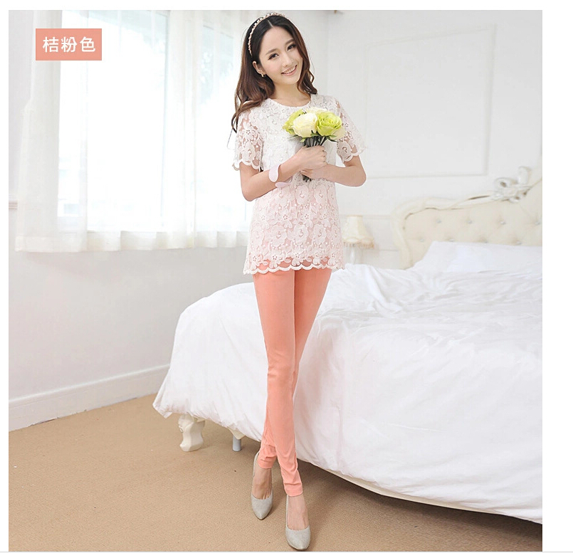 Nine-points-tall-waist-candy-color-elastic-woven-pants-wholesale