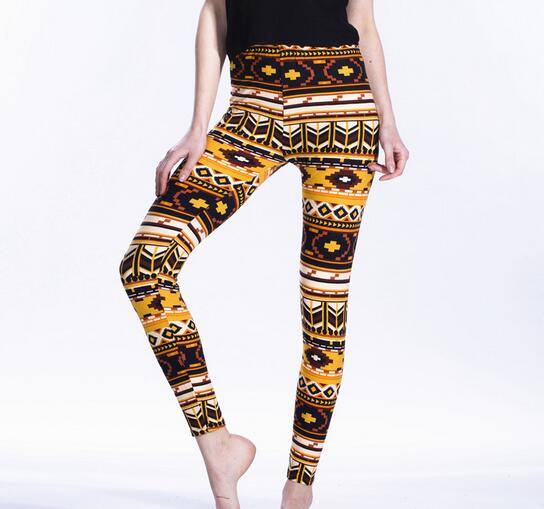 Orange-geometric-symbol-printed-leggings-wholesale