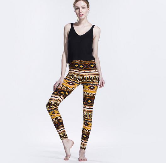 Orange-geometric-symbol-printed-leggings-wholesale