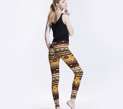 Orange-geometric-symbol-printed-leggings-wholesale