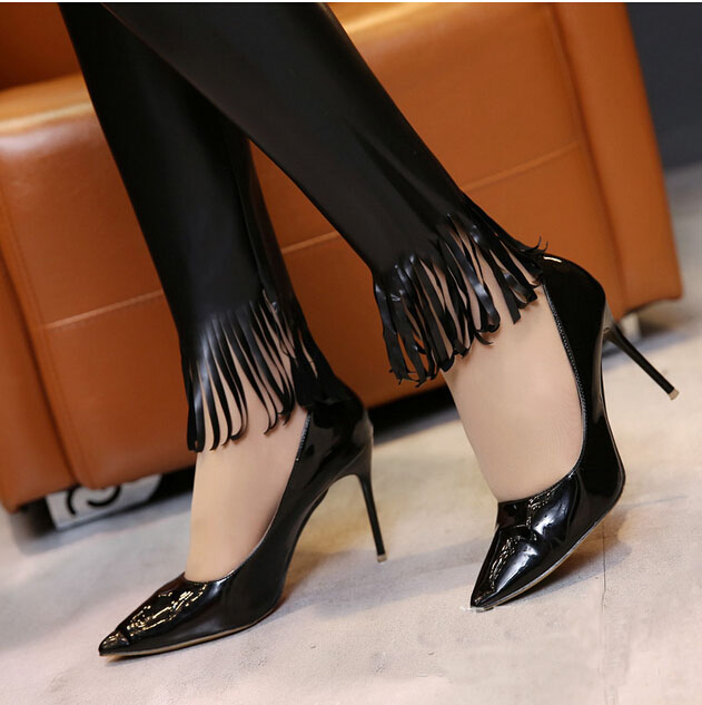 Outside-mouth-tassel-elastic-PU-leather-female-leggings-wholesale