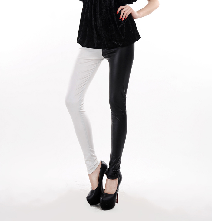 Black-and-white-leather-fashion-stretch-leggings