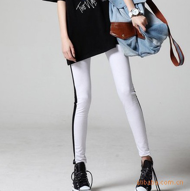 Black-and-white-leather-fashion-stretch-leggings
