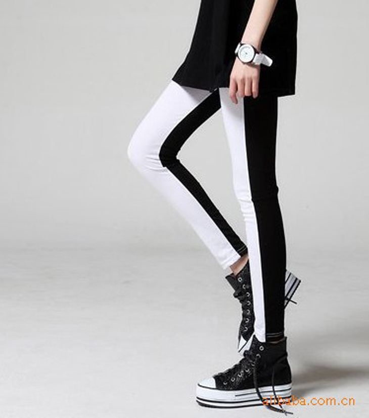 Black-and-white-leather-fashion-stretch-leggings